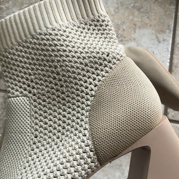 Vivaia Melissa Square-Toe Perforated Heeled Sock Boots Cream Ivory - Picture 5 of 16